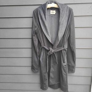 UGG Duffield Gray Jersey Fleece Lined Robe with Tie  LUXURY size Medium